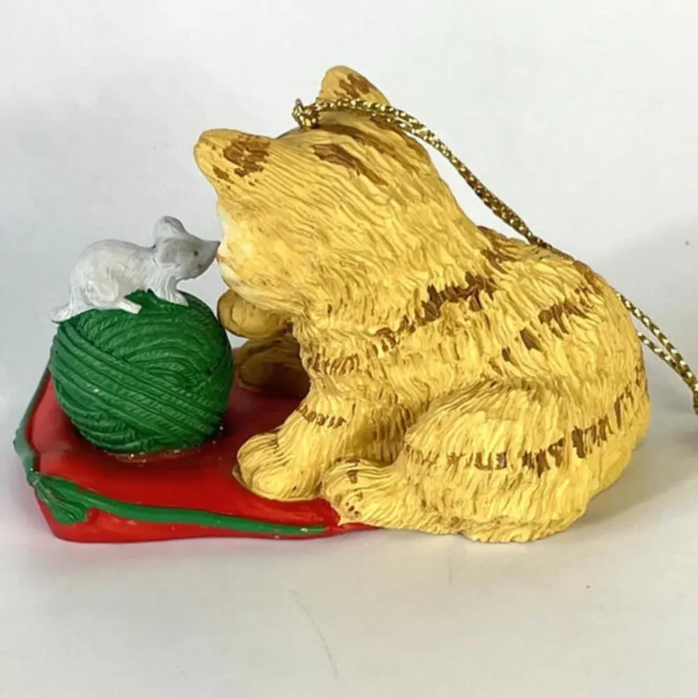 Cute Tabby Cat With Yarn And Mouse Christmas Ornament‎